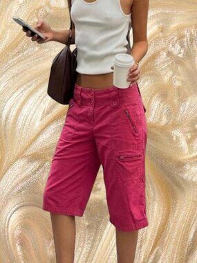 Y2K Hot Pink Utility Low Rise Cargo Capris by ZINC ⭐️ Crop Pant Indie Sleaze